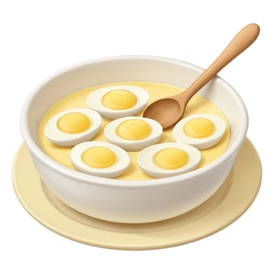 a dozen eggs, a ceramic mixing bowl with a wooden spoon and a plate of butter sticker