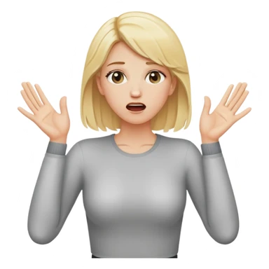 blonde woman standing straight up with her two hands up chocking herself sticker