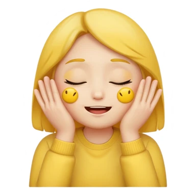 yellow emoji with it’s hands pushing up its cheeks with korean blush and closed eyes and a small cute smile  sticker
