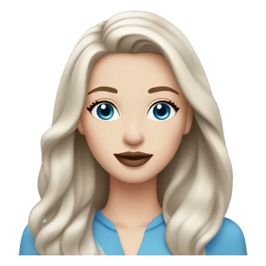 pale brunette woman with blue eyes and straight flowy hair, rose lipstick and silver earrings sticker