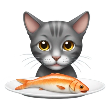 skinny cat eating fish sticker