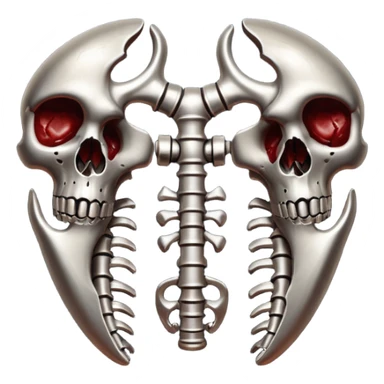 metallic anatomic bones with traces of blood, steel texture, dark dramatic tone, clean background sticker