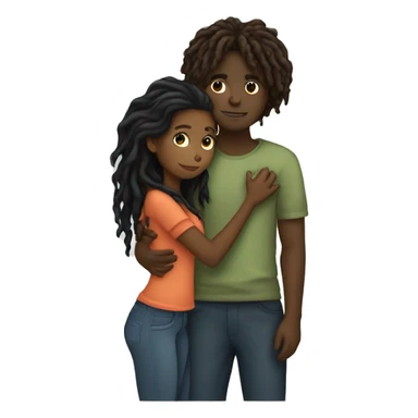 Brown girl with wavy hair hugging black boy who has dreads  sticker