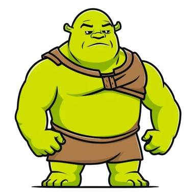 very muscular Shrek soothing Elon Musk, cartoonish style, bright colors sticker