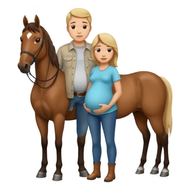 pregnant man in casual wear near horse sticker
