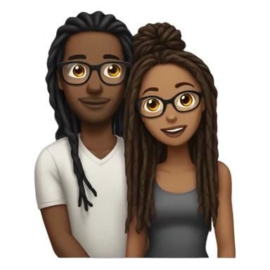 black couple with locs, male medium skin tone with long black locs, female brown skin with glasses and brown locs tied up kissing sticker
