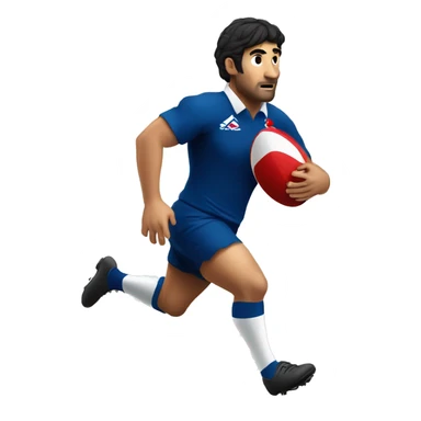 slim french rugby player running holding the ball. black haired  sticker