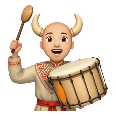cheerful character in traditional clothes, holding a drum and shouting 'sahur!' with excitement sticker