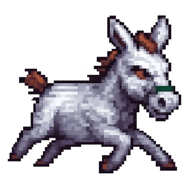 Make the donkey look like it is running extremely fast, with motion blur, speed lines, and a dynamic pose, in pixel art style. Maintain pixel art aesthetics and clarity. sticker