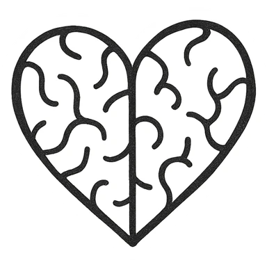 minimalist hand drawn heart-shaped brain, emoji icon sticker