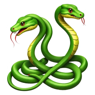 Two green snakes tangled at their tails, facing each other and hissing sticker