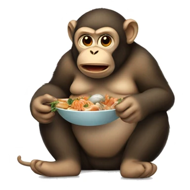 Fat monkey eating seafood sticker