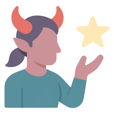 flat icon of a tiefling casting a spell, no line border, color-filled style sticker