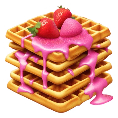waffles with hot pink syrup and roses and strawberries with glitter   sticker