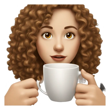 White Girl With Almond Eyes and Brown Curly Hair drinking coffee sticker