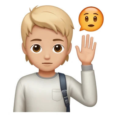 young character standing with a small help icon or question mark above their shoulder sticker