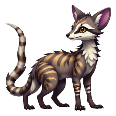 Feral Rare Fantasy dark colorful Vernid-Sergal-Genet-Trico-species by LiLaiRa, random markings, tufted tail, tufted ears, full body sticker