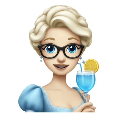 Pale Cinderella with blue eyes wearing glasses drinking a cocktail  sticker