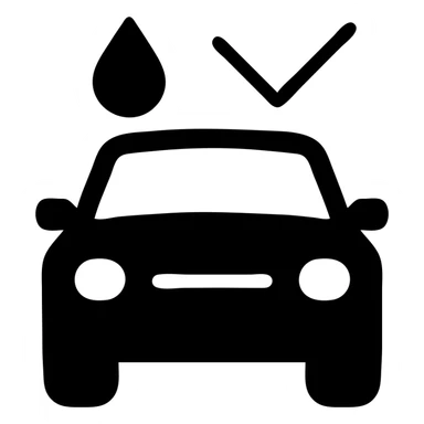 solid icon of a full luxury vehicle with glossy black mirror paint, water droplet sliding on the surface, minimal repellent effect with lines, elegant and minimal sticker