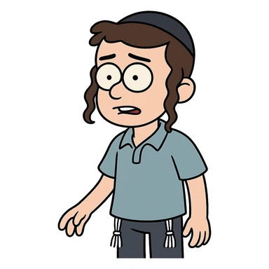 boy with peyos, kippah, and tzitzis in flat toon cartoon style sticker