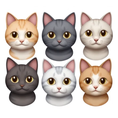 4 different coloured short haired cats including; a dark brown and white cat, and a dark grey and white  sticker