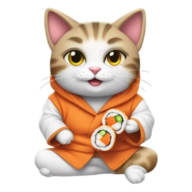 Cat wearing a hoodie eating sushi sticker