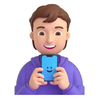 MrBeast as a 3D emoji, holding a smartphone, smiling sticker