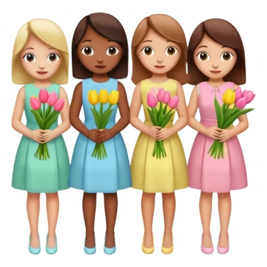 spring girly event - 5 girls wearing pastel dresses holding tulips sticker