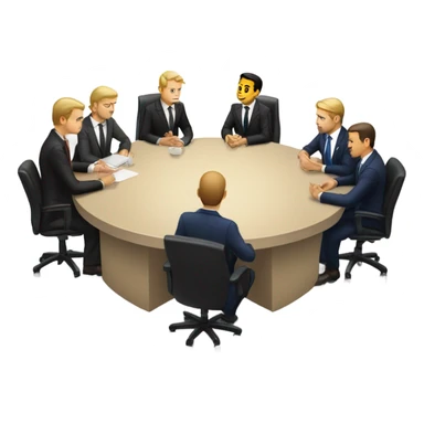 6 Caucasian men in suits sitting at a round table sticker