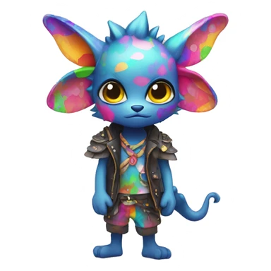 an edgy cute kawaii vernid-fionbri with colorful splash patterns full body sticker