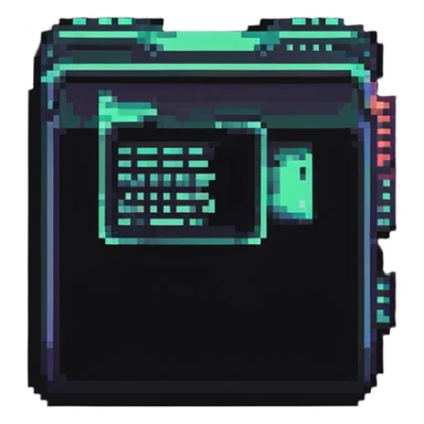 32x32 cyberpunk document file icon with digital glitch effect, retro computer style sticker