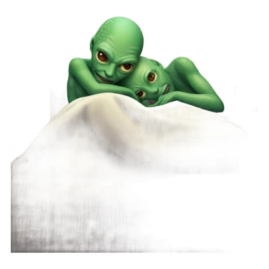 a Reptilian alien woman, and man laying on the bed sticker