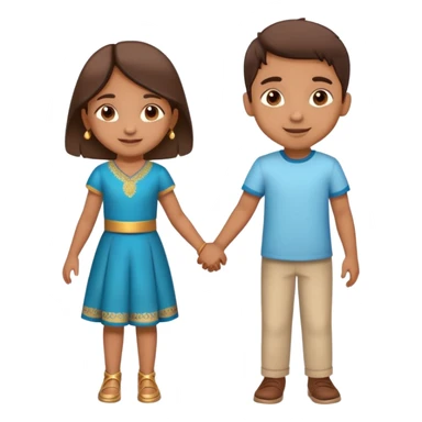 Indian boy and girl holding hands, boy lighter brown, girl medium brown, both children age 5-6, cheerful expressions sticker