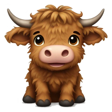 brown fluffy baby scottish cow with a spiderweb between horns sticker
