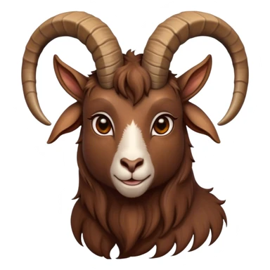 Cinematic Noble Brown Goat Portrait Emoji, Poised and regal, with a sturdy, agile build and a smooth, well-groomed rich brown fur accented by gracefully curved horns, deep-set soulful dark eyes, Simplified yet sharp and sophisticated features, highly detailed, glowing with a warm, dignified glow, high shine, intelligent and spirited, stylized with an air of rustic elegance, focused and attentive, soft glowing outline, capturing the essence of a watchful and confident goat, so majestic it feels as though it could leap out of the screen with effortless authority! sticker