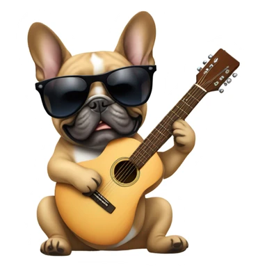 A French bulldog playing an acoustic guitar with dark sunglasses on sticker