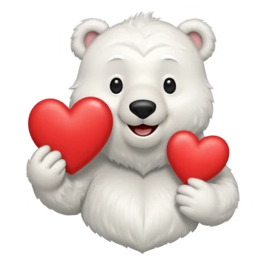 Create a goofy polar bear mascot , holding a large red heart sticker