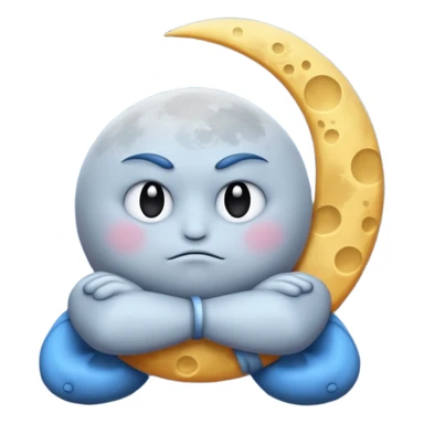 grumpy moon with arms crossed and stars orbiting sticker