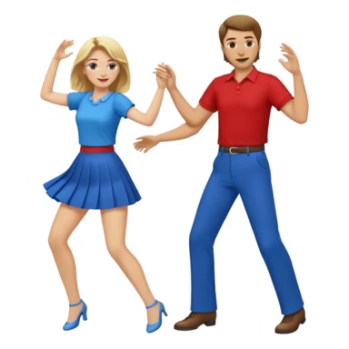 Two people dancing. Man in red shirt and pants with brown hair. Women in blue shirt and skirt with blond hair. sticker