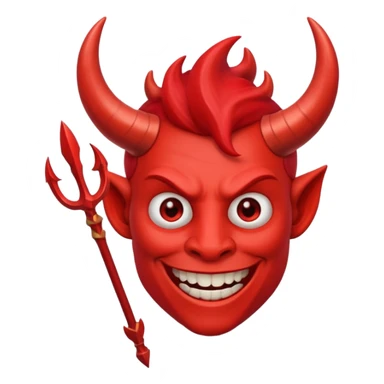 Red devil with horns and trident, grinning mischievously sticker