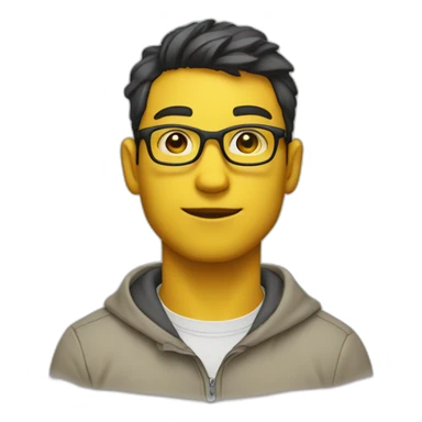smart man in his late 20s wearing glasses with yellow skin dressed with a pullover over a shirt sticker
