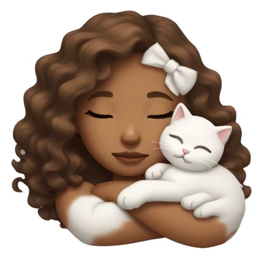 tanned girl brown wavy hair sleeping with white kitty sticker