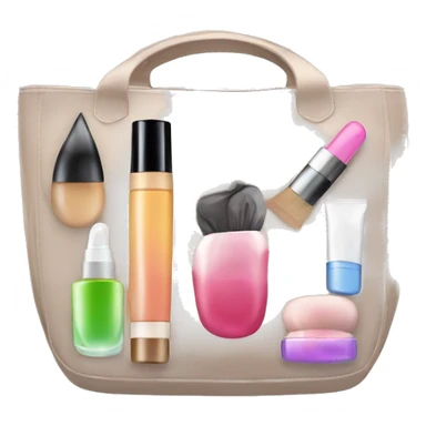 a bag containing cosmetics. some cosmetics peeking out of a cosmetic bag sticker
