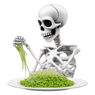 Skeleton made out of chrome eating spaghetti with peas sticker