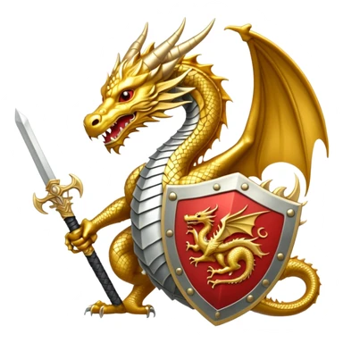 Golden Dragon with a sword and shield sticker