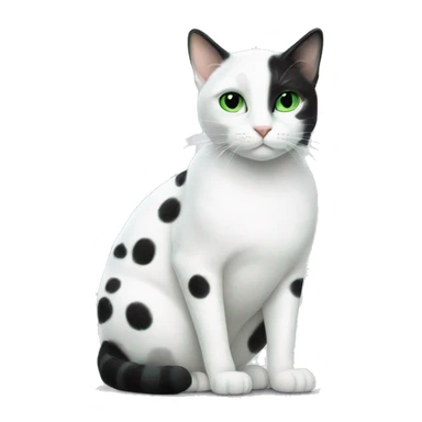 A white cat with big black dots and green eyes  sticker
