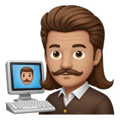 moreno, cabelo baixo, bigode e cavanhaque mexendo no computador sticker