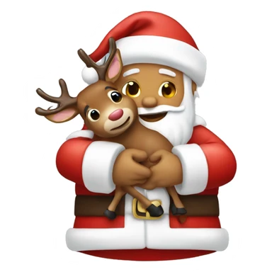 Santa clause giving a raindeer a hug sticker