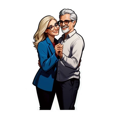 Hyper Realistic Couple in love,  dancing lady blonde wearing glasses man grey hair clean shaven
 sticker
