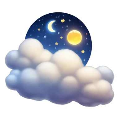 A night sky with fluffy clouds and a shiny moon sticker
